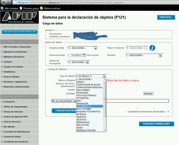 Declaración de aduana via internet