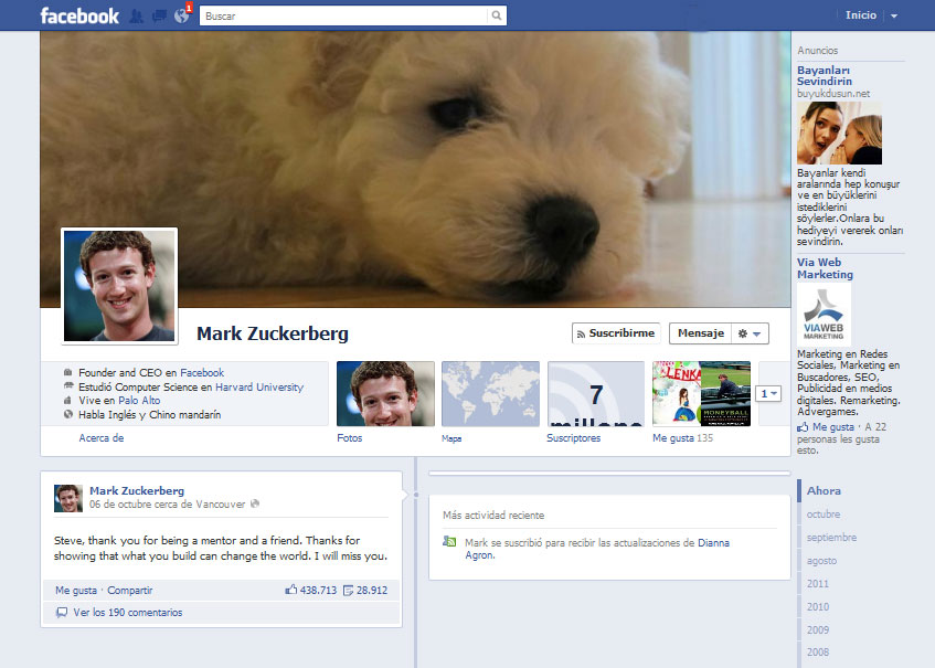 Así se ve el perfíl de Mark Zuckerberg