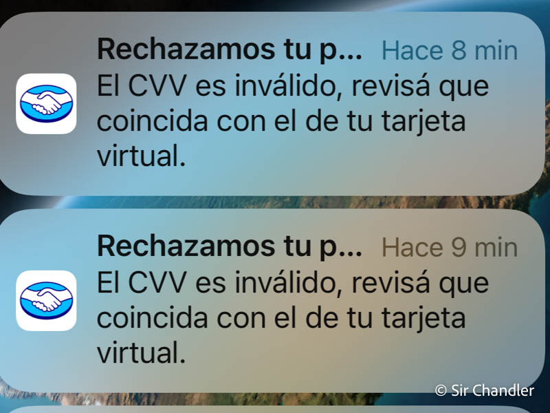 Intentos de estafa con una tarjeta virtual de Mercado Pago - Sir Chandler