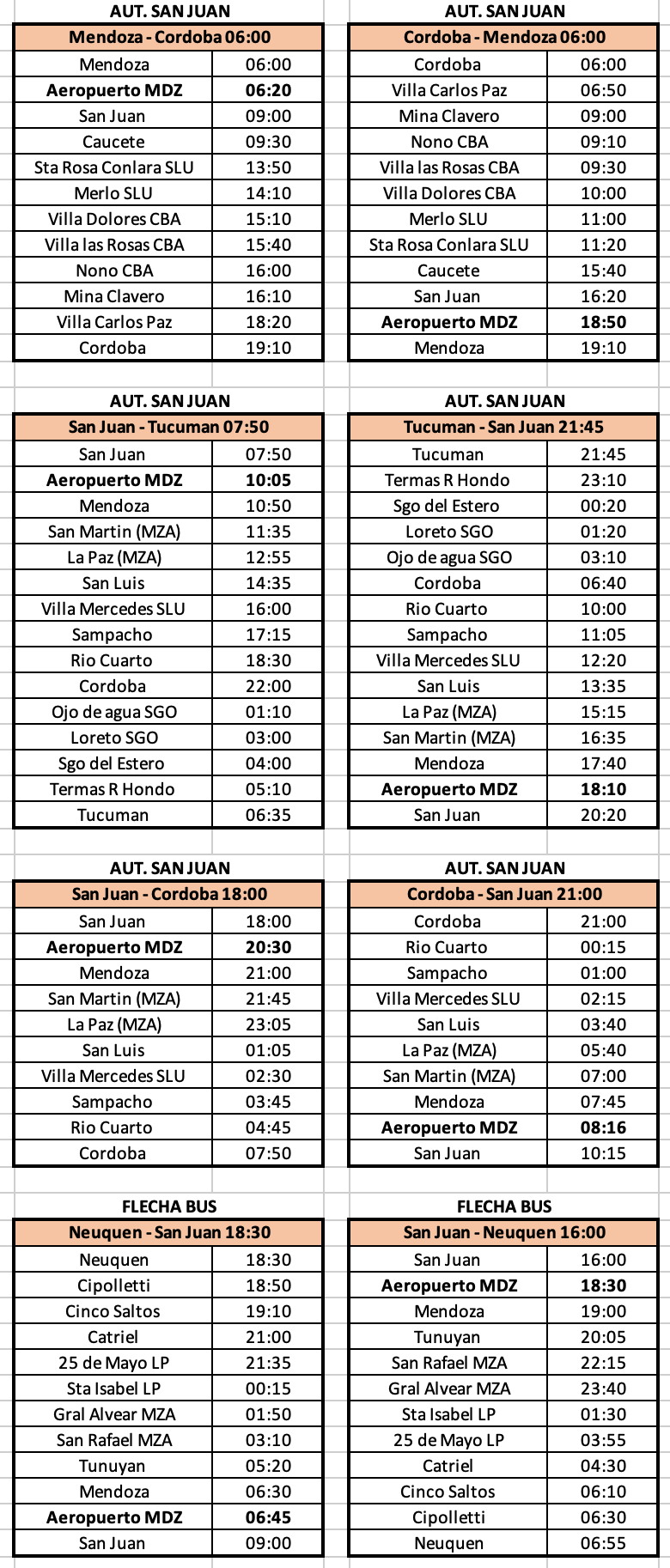 horarios micros y buses aeropuerto de mendoza