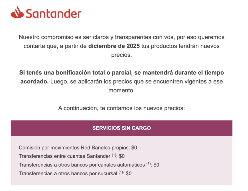 santander costos